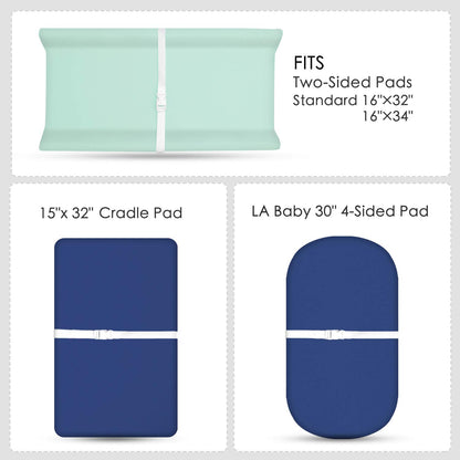 TILLYOU Changing Pad Cover Set in Soft Jersey Material - Fits 32"/34''x16 Contoured Pad for Babies, Navy Blue & Lt Green