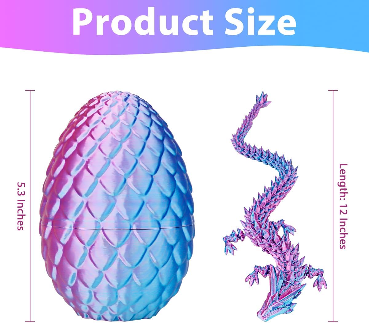 Dragon Eggs with Dragon Inside, 3D Printed Surprise Funny Gifts for Kids, Boys, Girls, Articulated Dragon Fidget Toys for Adults, Executive Desk Toys Office Room Decor (Gradient Light Purple-Red)