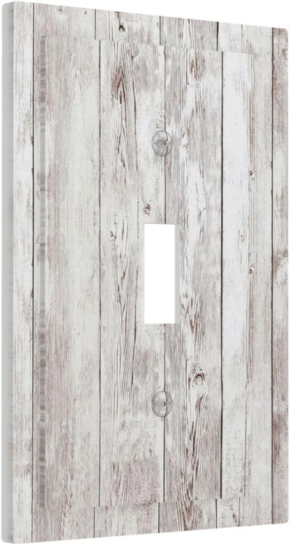 Decorative Light Switch Cover Rustic Vintage White Wood Grain 1 Gang Single Toggle Device Electrical Faceplate Switchplates Decorator Outlet Wall Plate for Farmhouse Home Decor