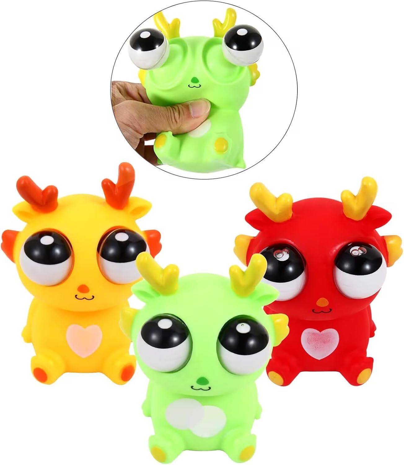 Simple Fidget Pop Toys - Portable, Calming Sensory Hand Toys for Fun & Stress Relief - Soft & Flexible Silicone Materials Keychain - Durable Poppers for Kids & Adults (Eye Popping Dragon-3 Pack)