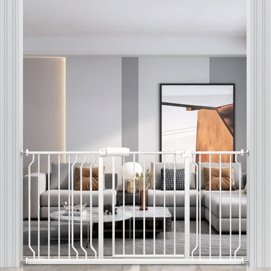 WAOWAO Baby Gate 52.76-57.45" Extra Wide Pressure Mounted Walk Through Swing Auto Close Safety White Metal Toddler Kids Child Dog Pet Puppy for Stairs,Doorways,Kitchen
