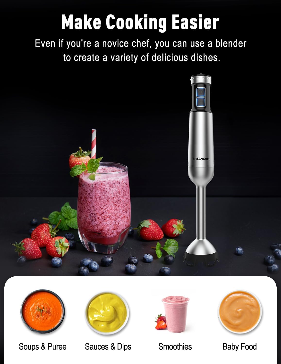 1000W Powerful Immersion Blender handheld, 2025 New Update Hand Blender with 25-Speed