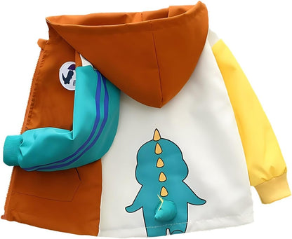 Vinmin Toddler Hooded Jacket Cartoon Dinosaur Zip Coat Little Girls Boys Jacket Thin Fashion for Spring Autumn