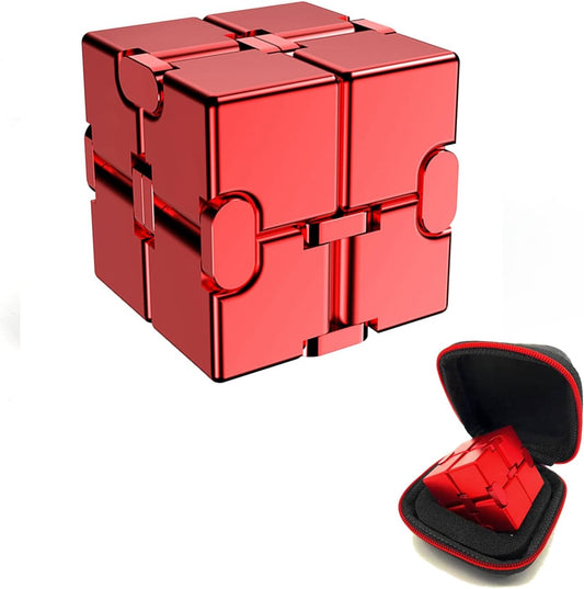 Fidget Blocks Toys Infinity Cube Anxiety Stress Relief Toy for Adults Gifts Aluminum Alloy Material (RED)