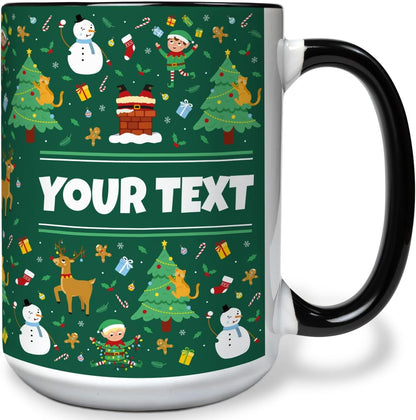 Personalized Mug for Kids - Christmas - Custom Name/Text, Ceramic Hot Chocolate/Cocoa/Coffee Cup for Boys/Girls, Holiday/Birthday Gift - 15 oz, Black Handle