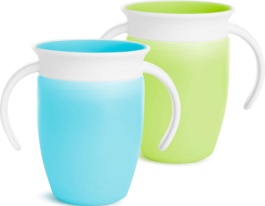 Munchkin® Miracle® 360 Trainer Sippy Cup with Handles, Spill Proof, 7 Ounce, 2 Pack, Green/Blue