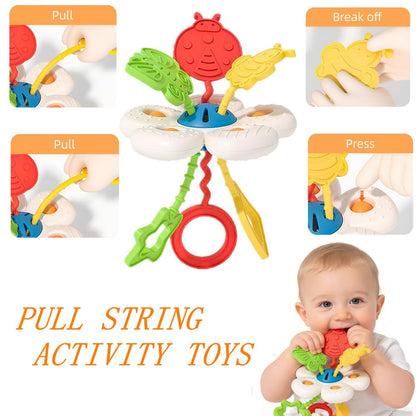 Etyat Baby Toys 6-12 Months, Montessori Toys for 1 Year Old, Silicone Pull String Teether Toy