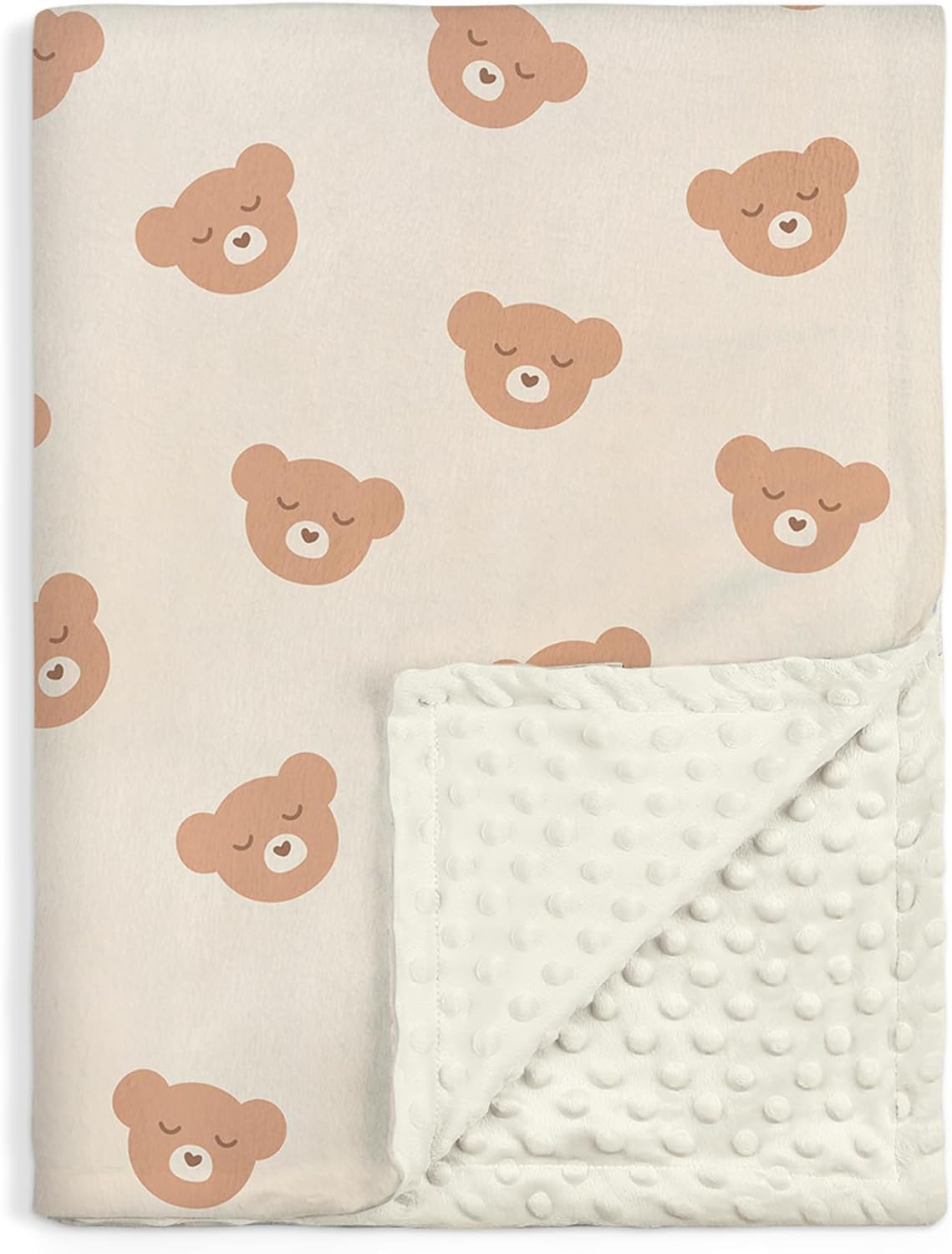 Bear Minky Baby Blanket 30 x 40 Inches for Boys Girls, Soft Plush Receiving Blanket with Dotted