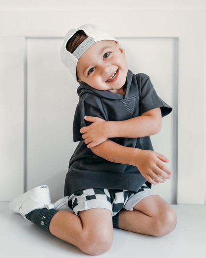 Toddler Baby Boy Summer Hooded Outfit Contrast Color Short Sleeve T Shirt Top Elastic Shorts Summer Clothes Set