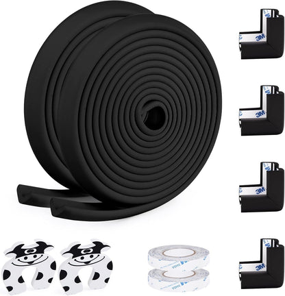 Baby Proofing Edge and Corner Guards, 2 Pack Safety Furniture Bumper with 3M Double-Sided Tape, Child Corner Protector for Fireplace, Table, Stair, Cabinet (Black)