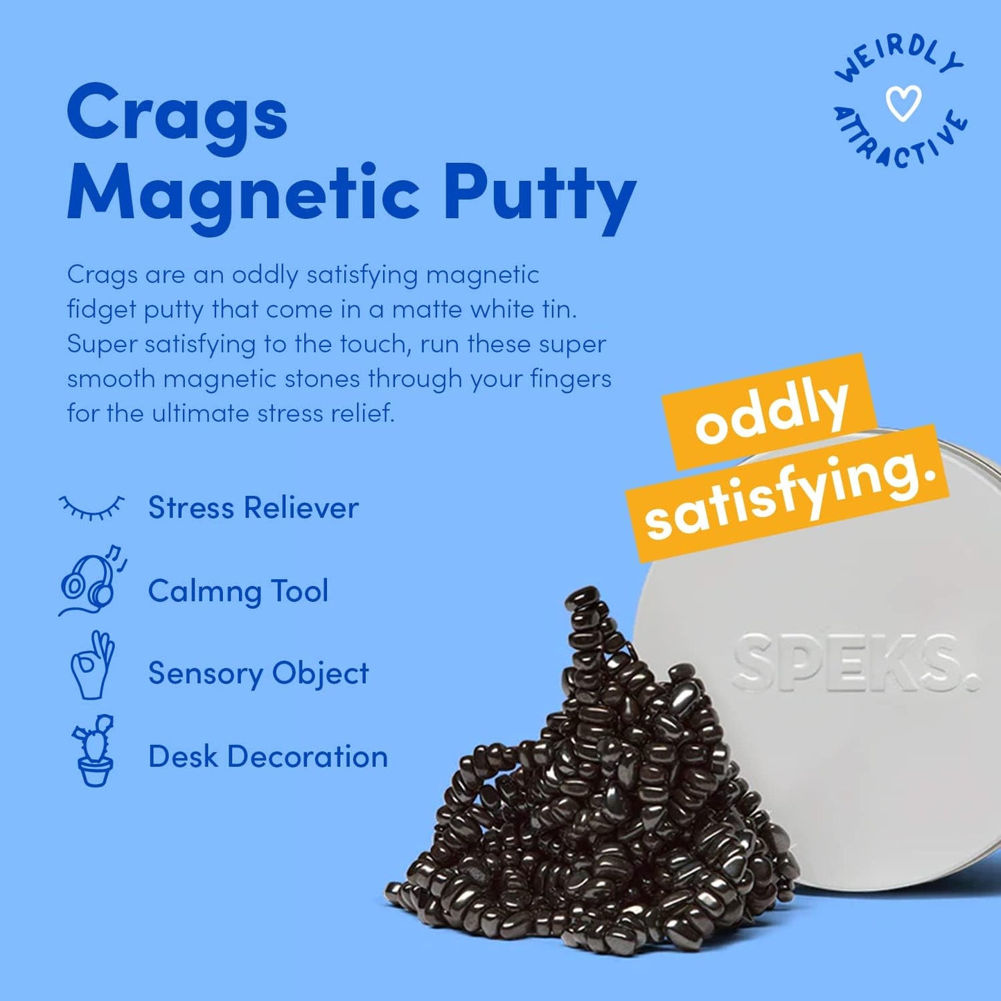 Speks Crags Ferrite Putty | Over 500 Smooth Ferrite Stones in a Metal Tin | Fun Quiet Fidget Toys for Adults and ADHD Desk Toys for Office | White, Medium