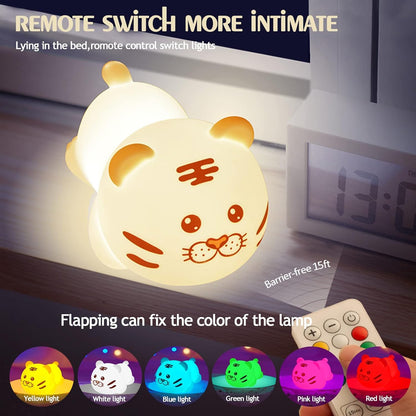 QANYI Christmas Gift Tiger Lamp, Silicone Color Changing Tiger Desk Nightlight, Rechargeable Nursery Table Lamp with Timer and Remote Control, Gift for Toddler Baby Girls Boys Children Bedroom