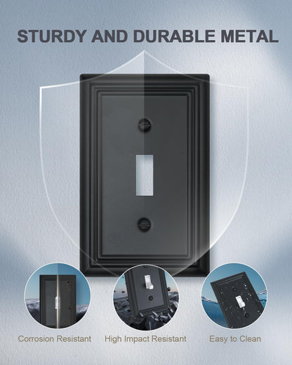 4-Pack Single Toggle Wall Plates, Decorative Black Switch Plate Covers, Metal Light Switch Covers, Durable Metal, 3.15''*4.88'', Midsize