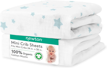 Newton Baby Mini Crib Fitted Sheets (2-Pack) | Organic Muslin Cotton, Breathable & Soft Baby