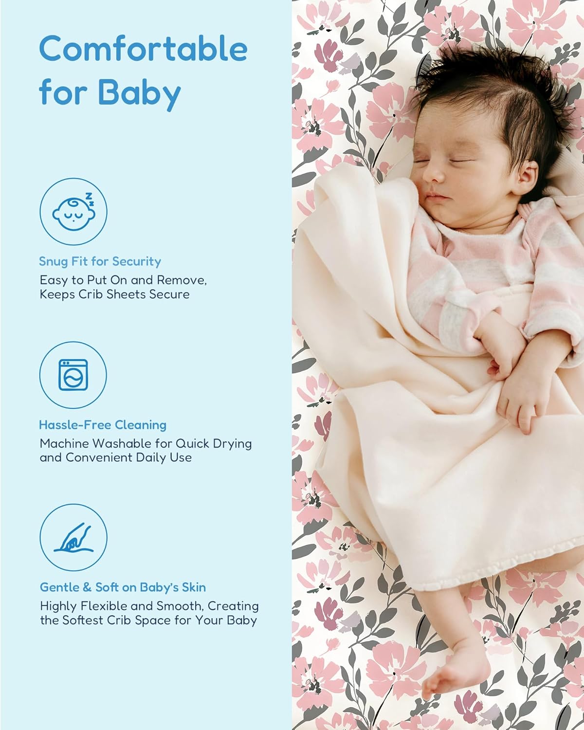 Baby Crib Sheets Boy Girl for Standard Crib Mattress - Flower&Pink Checkered Crib Sheet, Soft