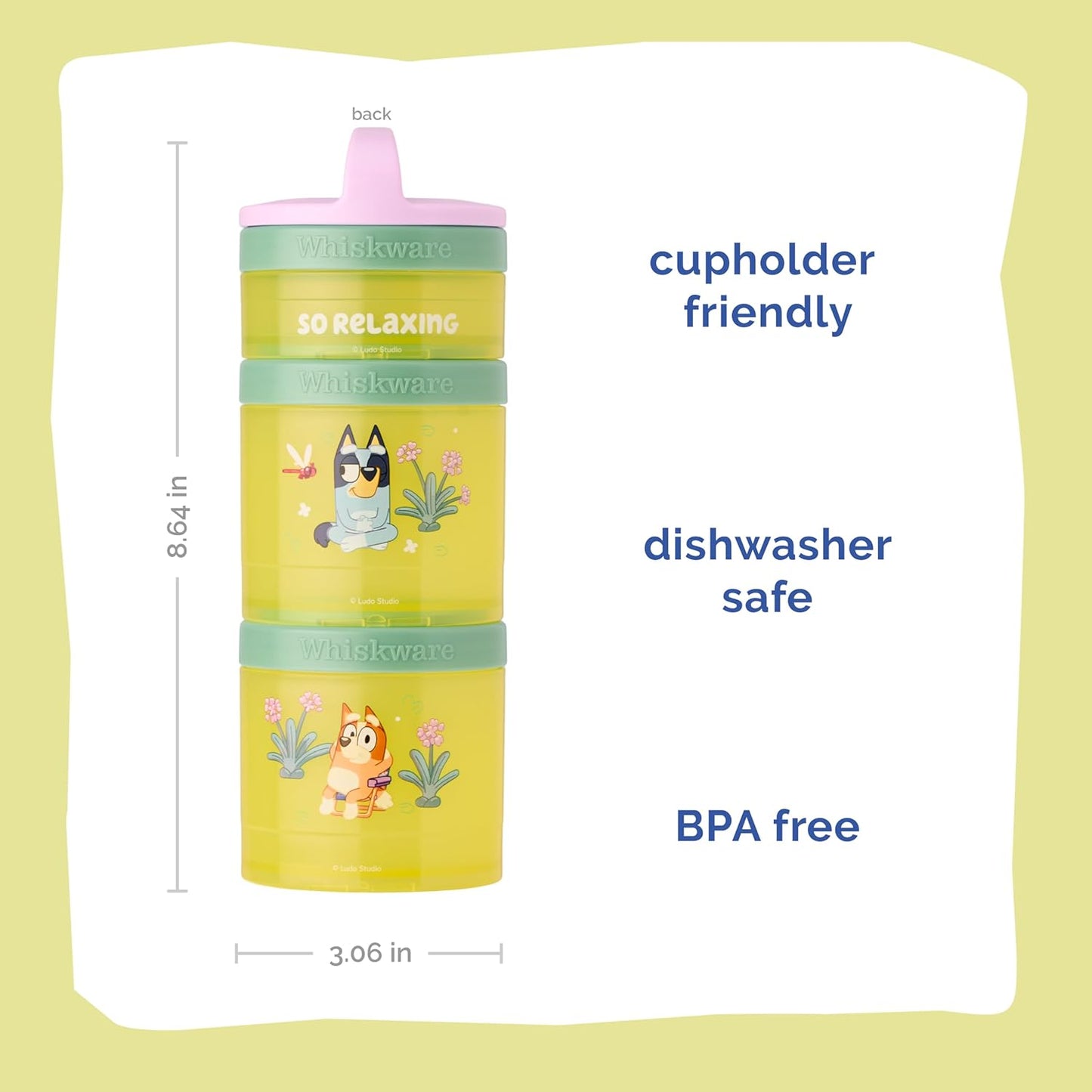 Whiskware Bluey Stackable Snack Containers for Kids and Toddlers, 3 Stackable Snack Cups for School
