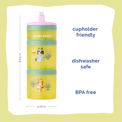 Whiskware Bluey Stackable Snack Containers for Kids and Toddlers, 3 Stackable Snack Cups for School