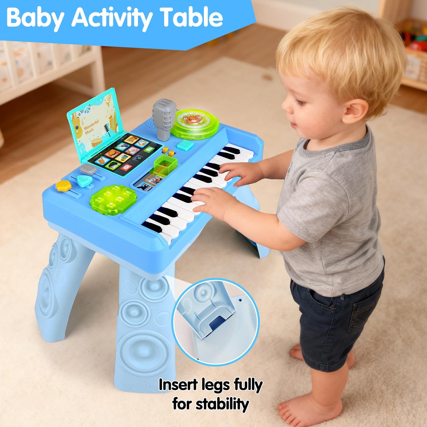 Baby DJ Table Musical Piano Toys for Toddlers Boys Girls with Music & Light