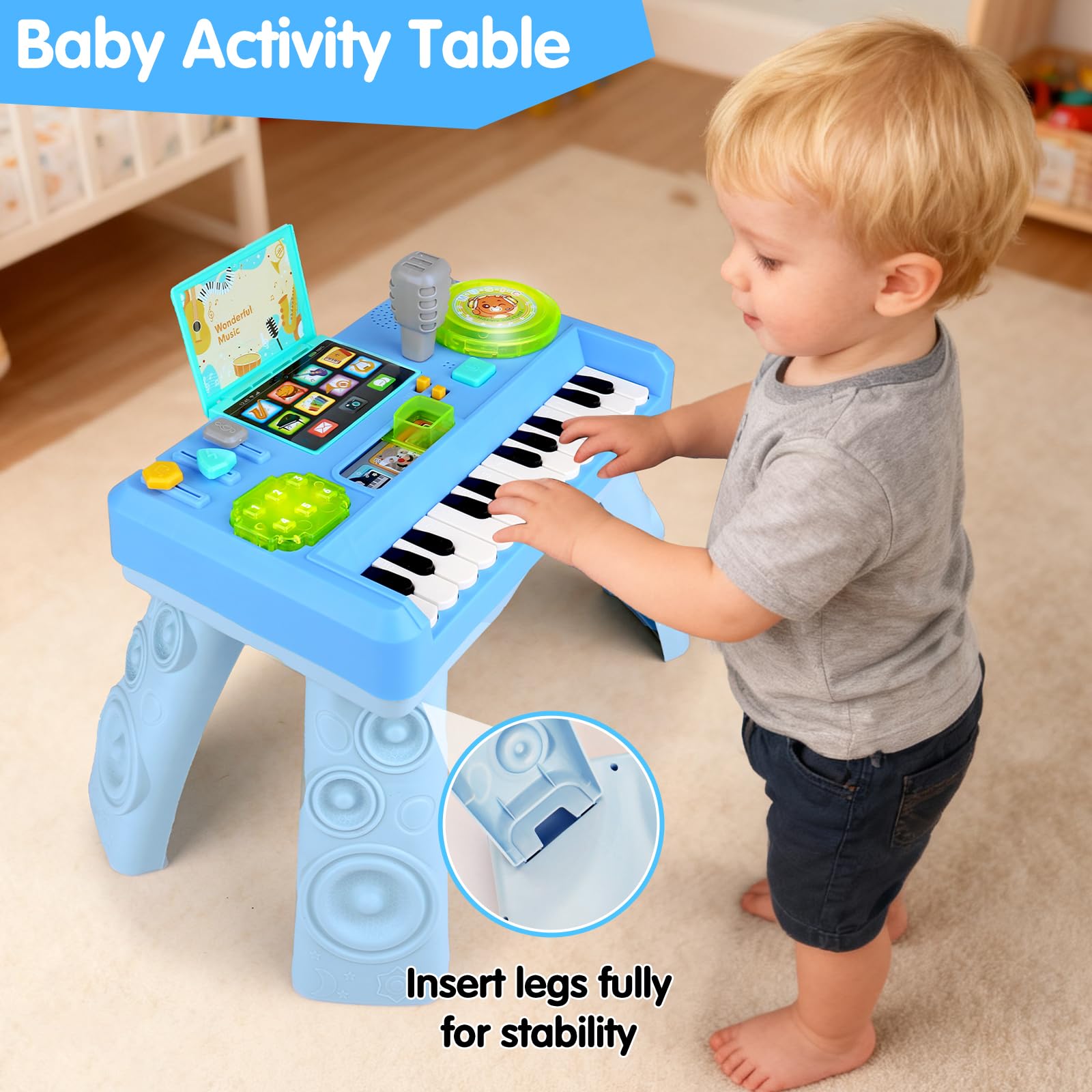 Baby DJ Table Musical Piano Toys for Toddlers Boys Girls with Music & Light