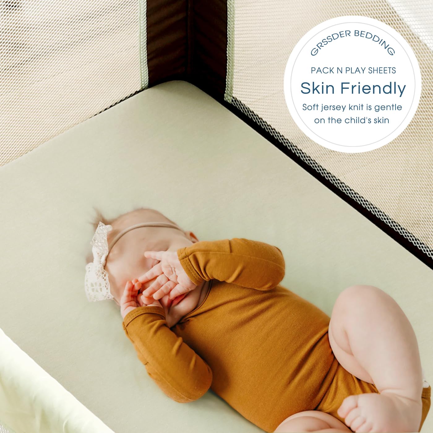 GRSSDER Mini Crib Sheets Fitted, Pack and Play Sheets 2 Pack, Ultra Soft Stretchy Pack N Play