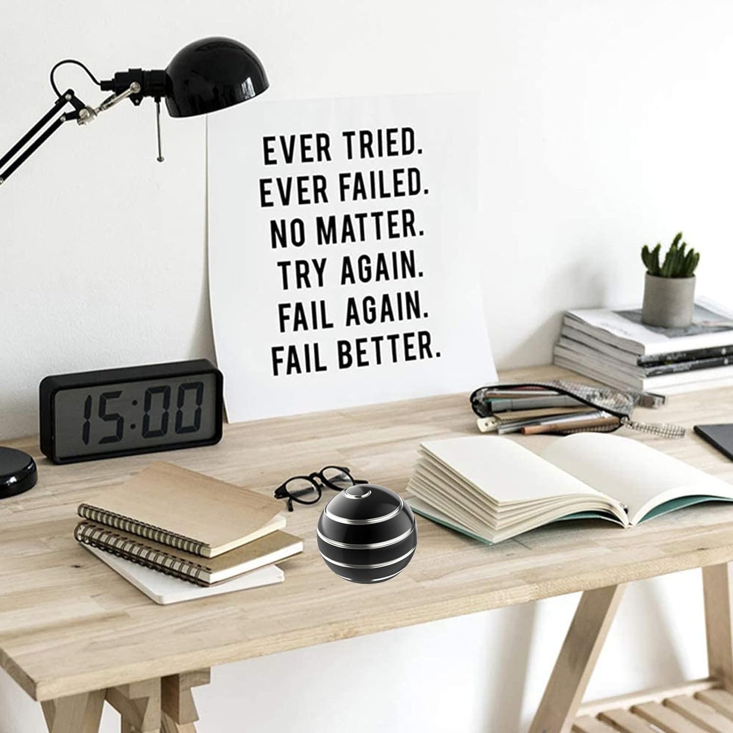 Kinetic Desk Toy Ball, 1.54'' Kinetic Desktop Spinning Toys, Optical Illusion Fidget Toys Gadgets for Adults Office Anxiety, ADHD (39MM, Black-A)