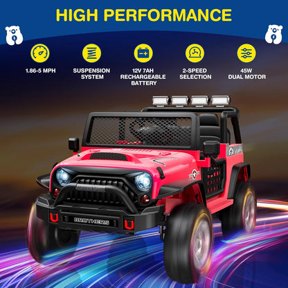 L8 2 Seater Ride On Car, 12V Kids Electric Car w/Remote Control, 4-Wheel Suspension, Bluetooth Speaker, Multi Music Modes, 3 Speeds, LED Lights, Xmas & Birthday Gift Ideas for Kids Ages 3+