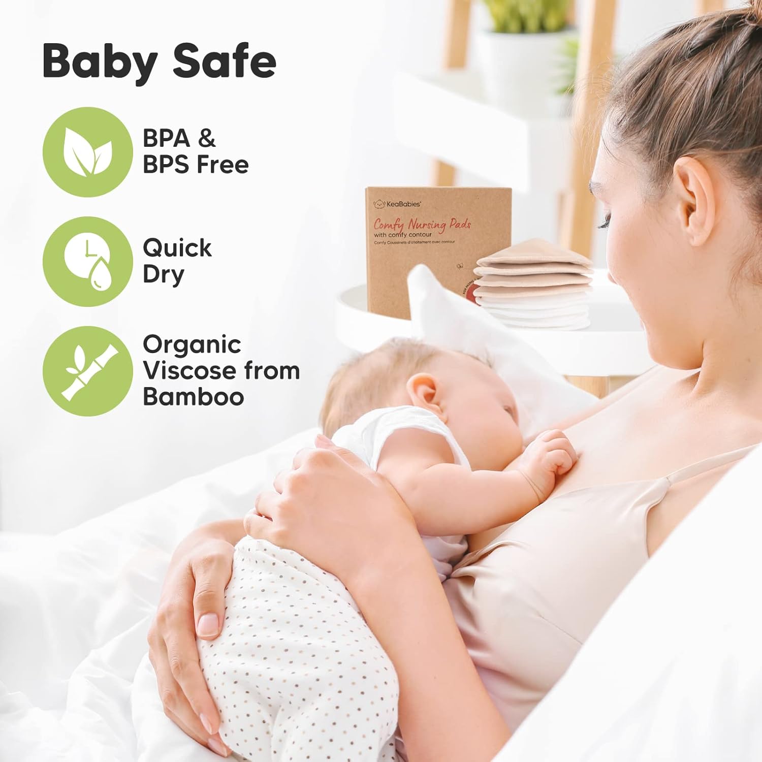 Organic Nursing Pads - 8 Washable Viscose Derived from Bamboo Breastfeeding Pads, Wash Bag