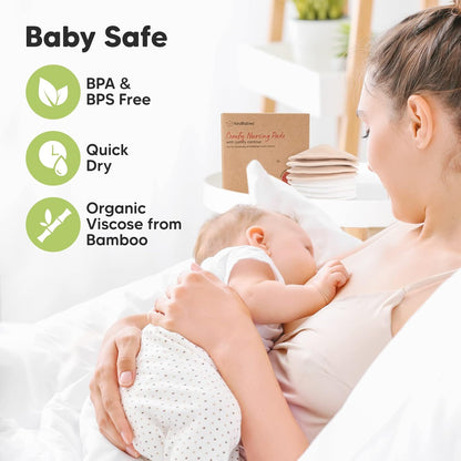 Organic Nursing Pads - 8 Washable Viscose Derived from Bamboo Breastfeeding Pads, Wash Bag