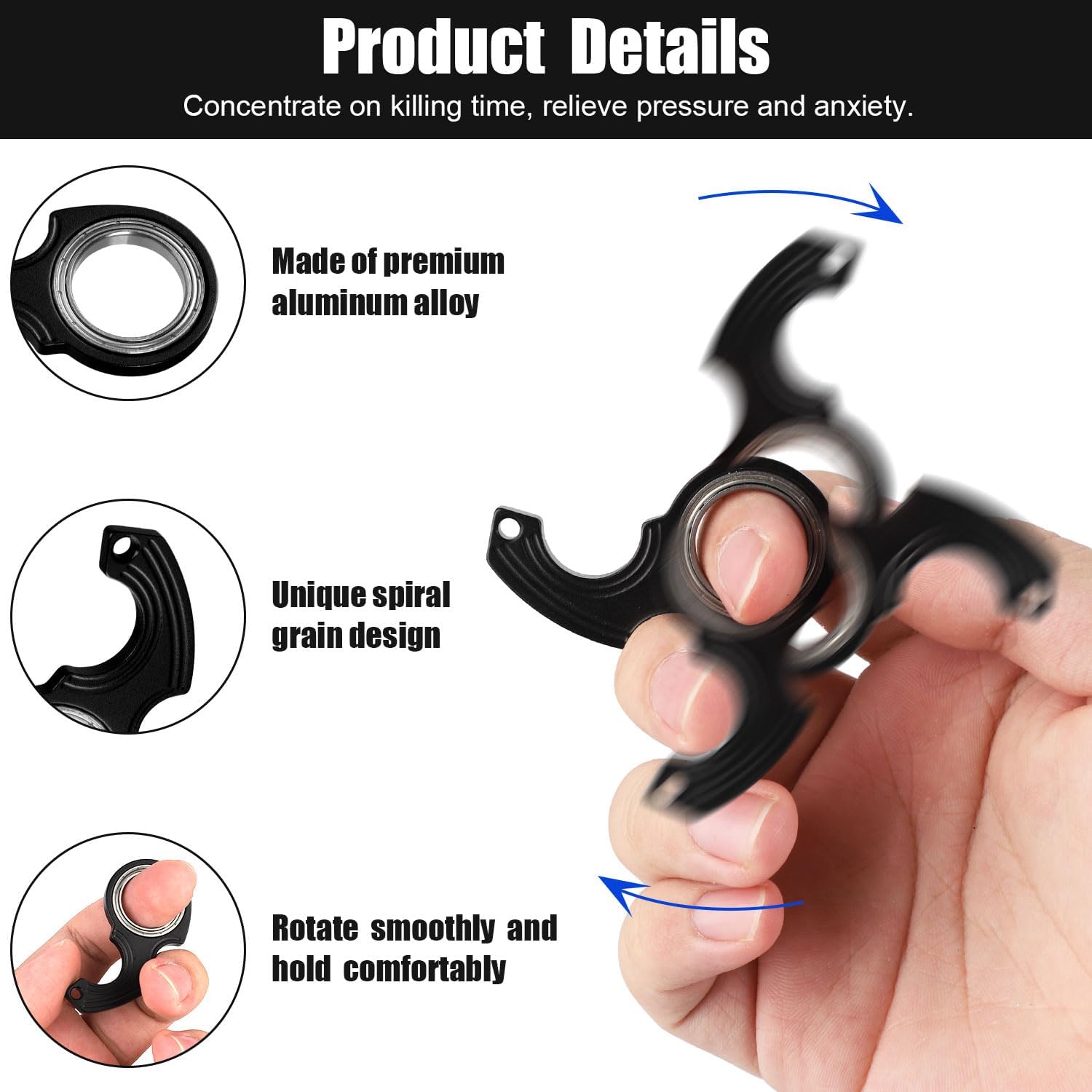 2pcs Key Chain Spinner Toys 0.67" Inner Diameter with 2pcs Key Rings, Finger Fidget Keychain Key