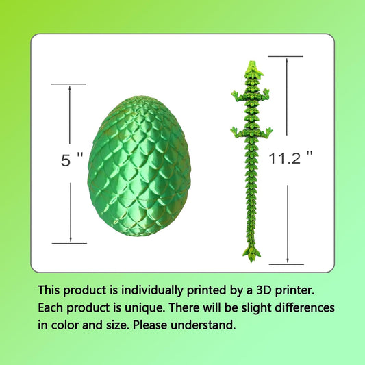 3D Printed Dragon Egg, 3D Printed Articulated Dragon Eggs with Dragon Inside, Crystal Dragon Fidget Toy, Adults Fidget Toys, Mystery Dragon Egg for Autism and ADHD（Laser Yellow Green）