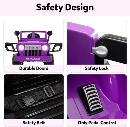 TOBBI 12V Kids Electric Ride On Car Toy, Children Battery Powered Truck to Drive, Motorized Vehicles for Toddlers 3-6 with with Off-Road Wheels/Suspension/Horn/LED Lights-Purple