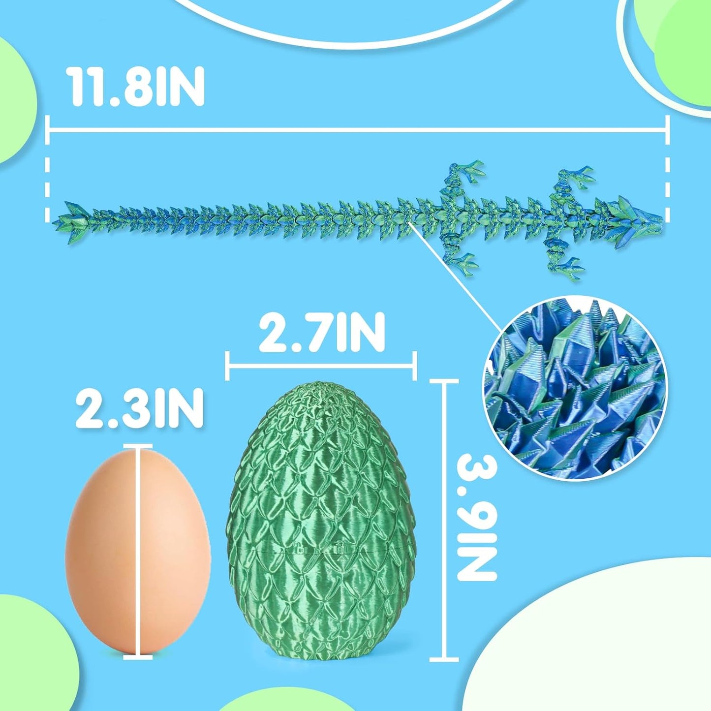 Small Dragon Eggs with Dragon Inside, 3D Printed Surprise Funny Gifts for Kids, Articulated Dragon Fidget Toys for Adults, Executive Desk Toys Office Room Décor (Christmas Green)