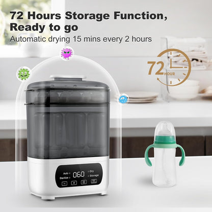 Baby Bottle Steamer and Dryer, Electric Steamer and Dryer for Baby Bottles, 4-in-1 Bottle Steamer