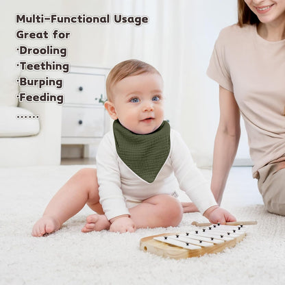 Susurration Muslin Baby Bibs 10Pack Baby Bandana Drool Bibs Soft Adjustable Newborn Bibs for Unisex Baby Girls & Boys (Bluegreen)