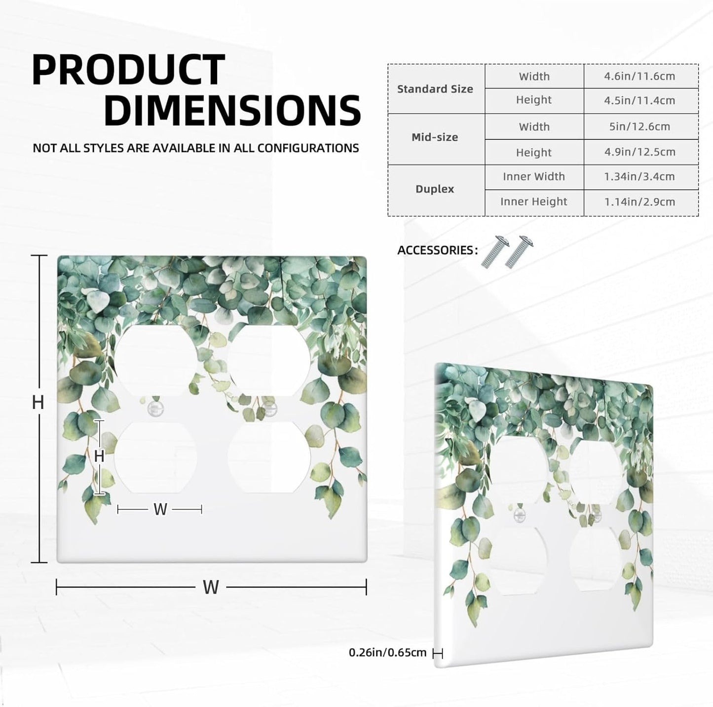 Decorative Outlet Covers Rustic Green Eucalyptus Leaves 2 Gang Wall Plate Cover Double Duplex Receptacle Two Switch Light Switch Cover Plate Jumbo Dual Faceplate for Country Home Decor