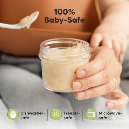 KeaBabies 12pk 4oz Glass Baby Food Containers with Lids - Leak-Proof, Microwavable Small Glass