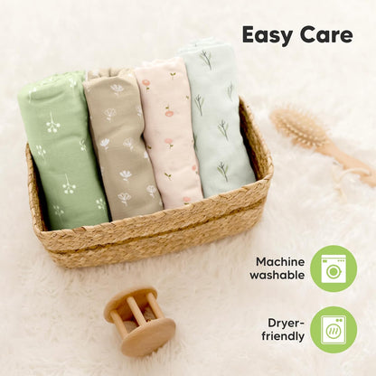 4-Pack Muslin Swaddle Blankets for Boys, Girls - Organic Baby Swaddles for Newborns, Soft &