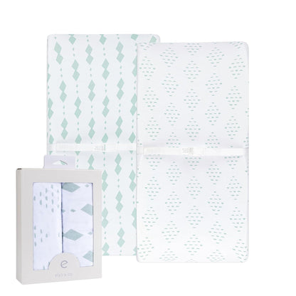 Changing Pad Cover - Cradle Sheets Fits Baby Mattress Sheet 36" X 18 - Unisex Grey Sage Diamond - 2 Pack Set