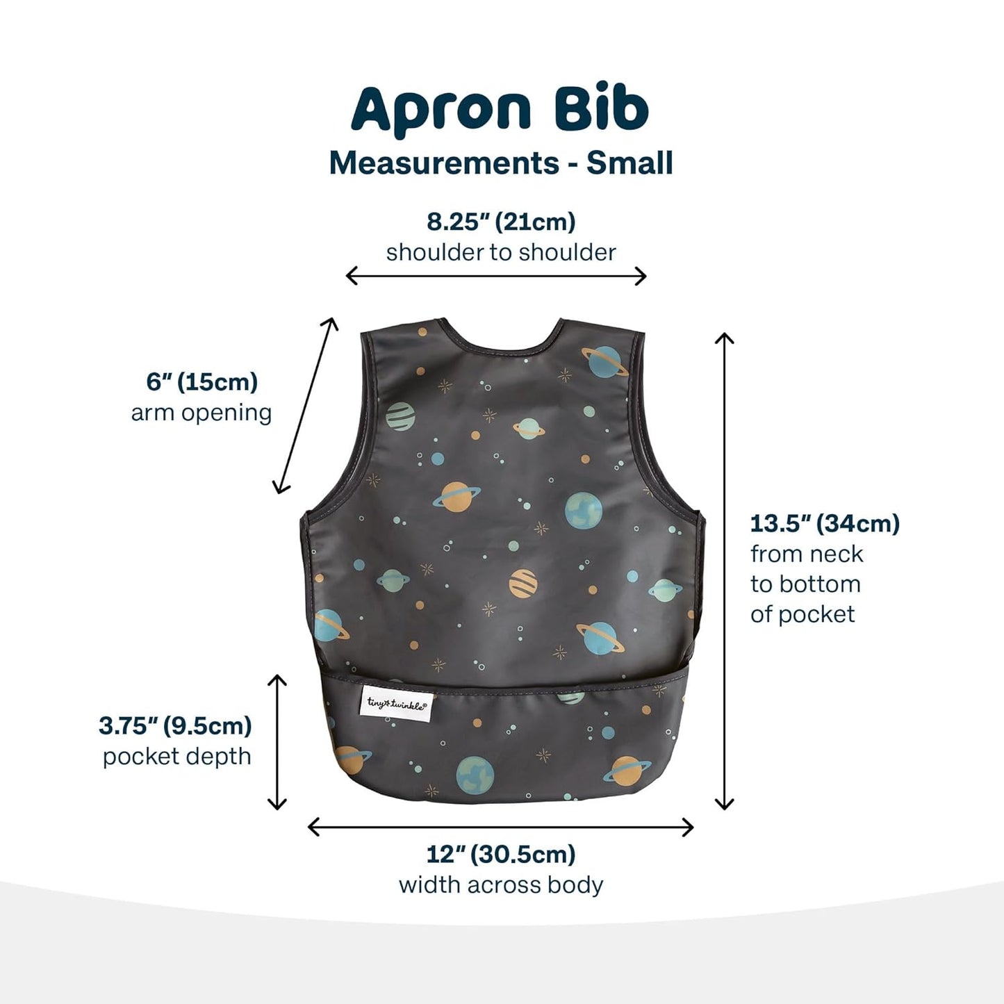 Tiny Twinkle Mess Proof Baby Bib - Waterproof & Lightweight Baby-Led Weaning Apron | 100% Recycled Polyester, Easy Clean & Machine Washable (Space, Small 6-24 Months)