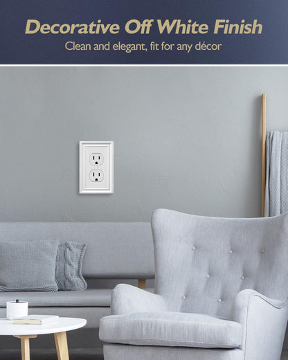 4-Pack Duplex Outlet Covers, Off White Electrical Outlet Cover Plate, Metal Wall Plate for Receptacle, Light Switch, 3.15''*4.88'', Midsize