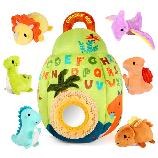 Baby Toys 6-12 Months - Soft Dinosaur Egg Toy with Rattle, Crinkle Paper, Squeaker, Mirror - Baby Sensory Toys for 6+ Month Old Developmental, Montessori Toys for 1 Year Old Boy Girl Gifts