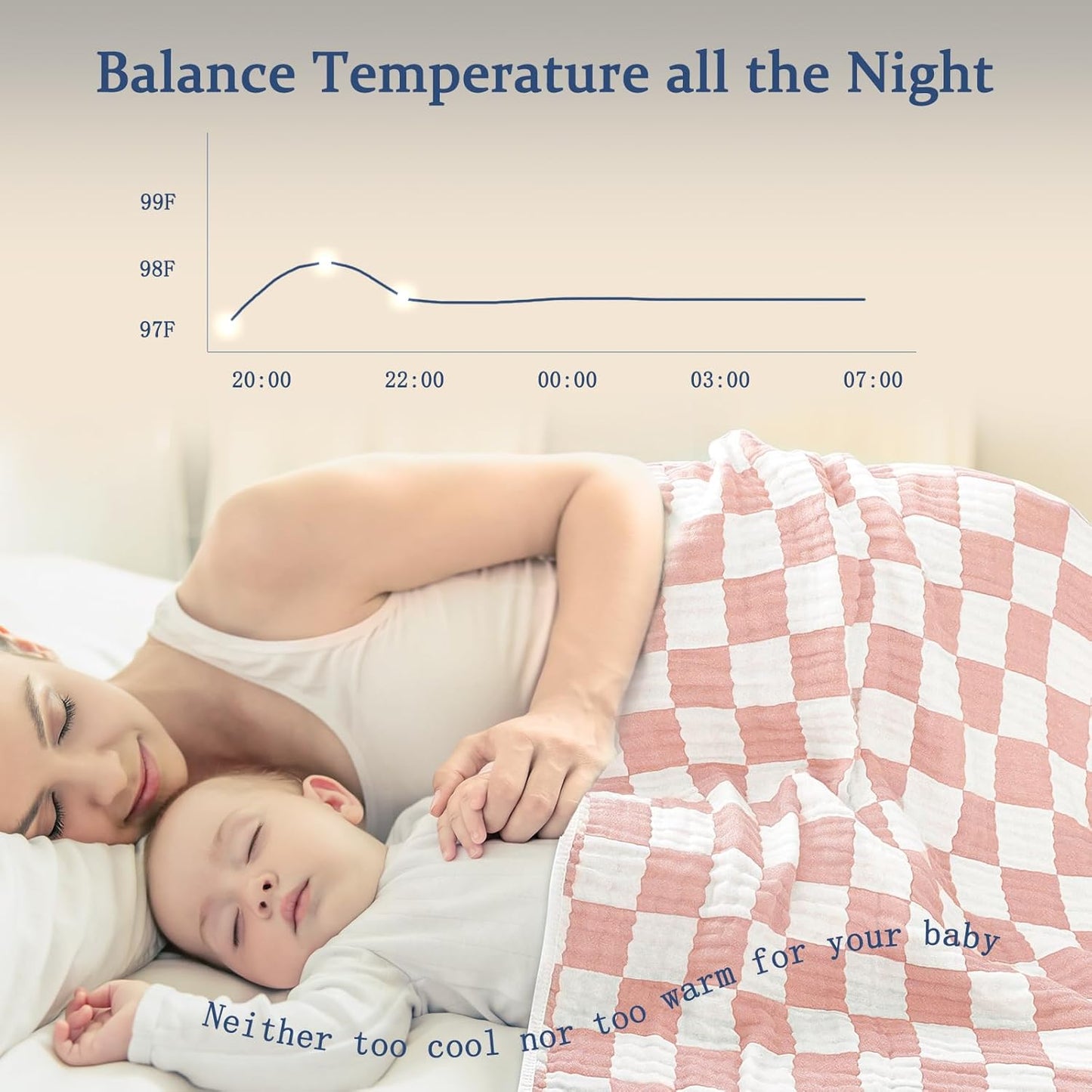 Muslin Swaddle Blankets Neutral, Baby Swaddling Wrap Nursery Blanket for Boys & Girls Unisex, Soft 70% Cotton and 30% Rayon, Large 43 x 43 inches Light Pink Chessboard