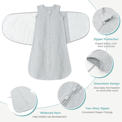 Baby Swaddle Sleep Sack 1.0 Tog 3-in-1 Cotton Baby Swaddle Blanket Wrap for Newborns 0-6 Months Grey