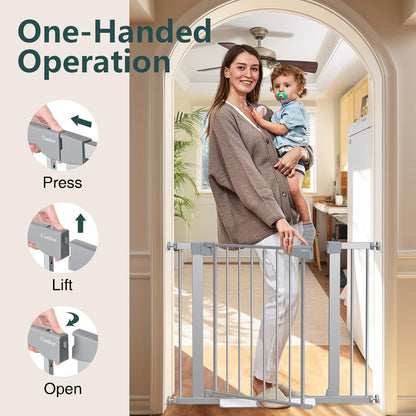Cumbor 29.7-40.6" Baby Gate for Stairs, Mom's Choice Awards Winner-Dog Gate for Doorways, Pressure Mounted Self Closing Pet Gates for Dogs Indoor, Safety Child Gate with Easy Walk Thru Door, Silver