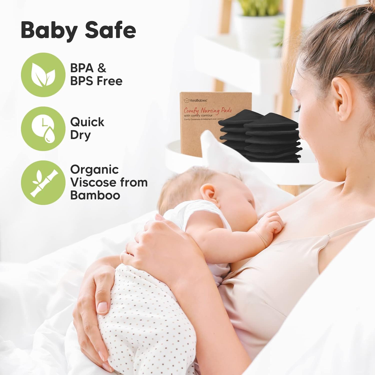 Organic Nursing Pads - 14 Washable Viscose Derived from Bamboo Breastfeeding Pads, Wash Bag