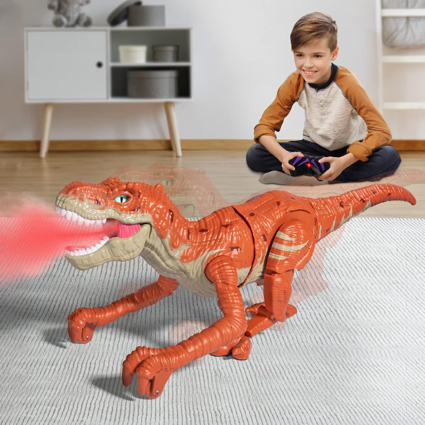 TEMI Large Remote Control Dinosaur Toy for Kids, Rc Simulated T-Rex Dinosaur Toy with Water Mist Spray, Light and Sounds, Electric Walking Dinosaur Robot for Boys Girls 3 4 5 6 7 Years