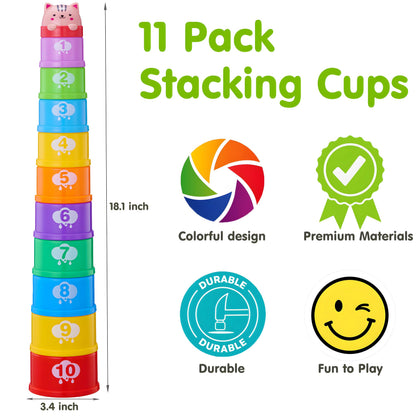 Wanonoo Stacking Cups Baby Toy Set, Nesting Stacking Toys for Toddlers 1-3 Montessori Toys for 1