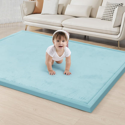 ACOMOPACK Baby Play Mat for Floor 1.3" Thick Memory Foam Play Mats 71"×79" Tummy Time Crawling with Non-Slip Bottom for Living Room,Nursery,Soft Velvet Playpen for Kids,Infants（Light Blue）