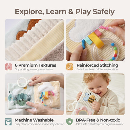 let's make Soft Baby Book, Sensory Crinkle Cloth Books for Babies 0-6 6-12 Months, Animal Tummy