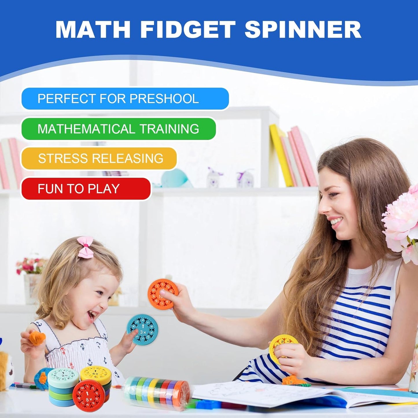Math Fact Fidget Spinners, This is for All The Stimmers - Fidgeters Who are Learning Math, Division and Multiplication on One Fidget (Both 18pcs)…